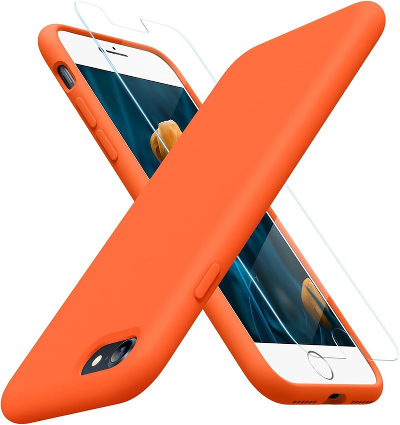 Miracase Ultra Slim Designed for iPhone SE 2022(3rd Gen)/iPhone SE 2020(2nd Gen)/iPhone 7/iPhone 8 Case with Screen Protector, Multi-Color Silicone Shockproof Phone Case(Orange) - Image 1